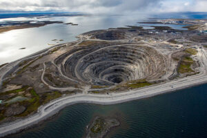 Aerial view of the Diavik diamond mine at Lac de Gras in Canada’s Northwest Territories