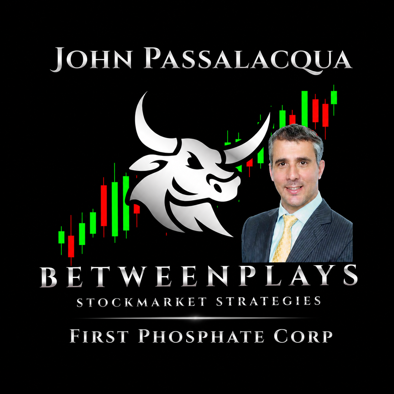 John Passalacqua First Phosphate interview Betweenplays stockmarket strategies image with bullish chart and logo