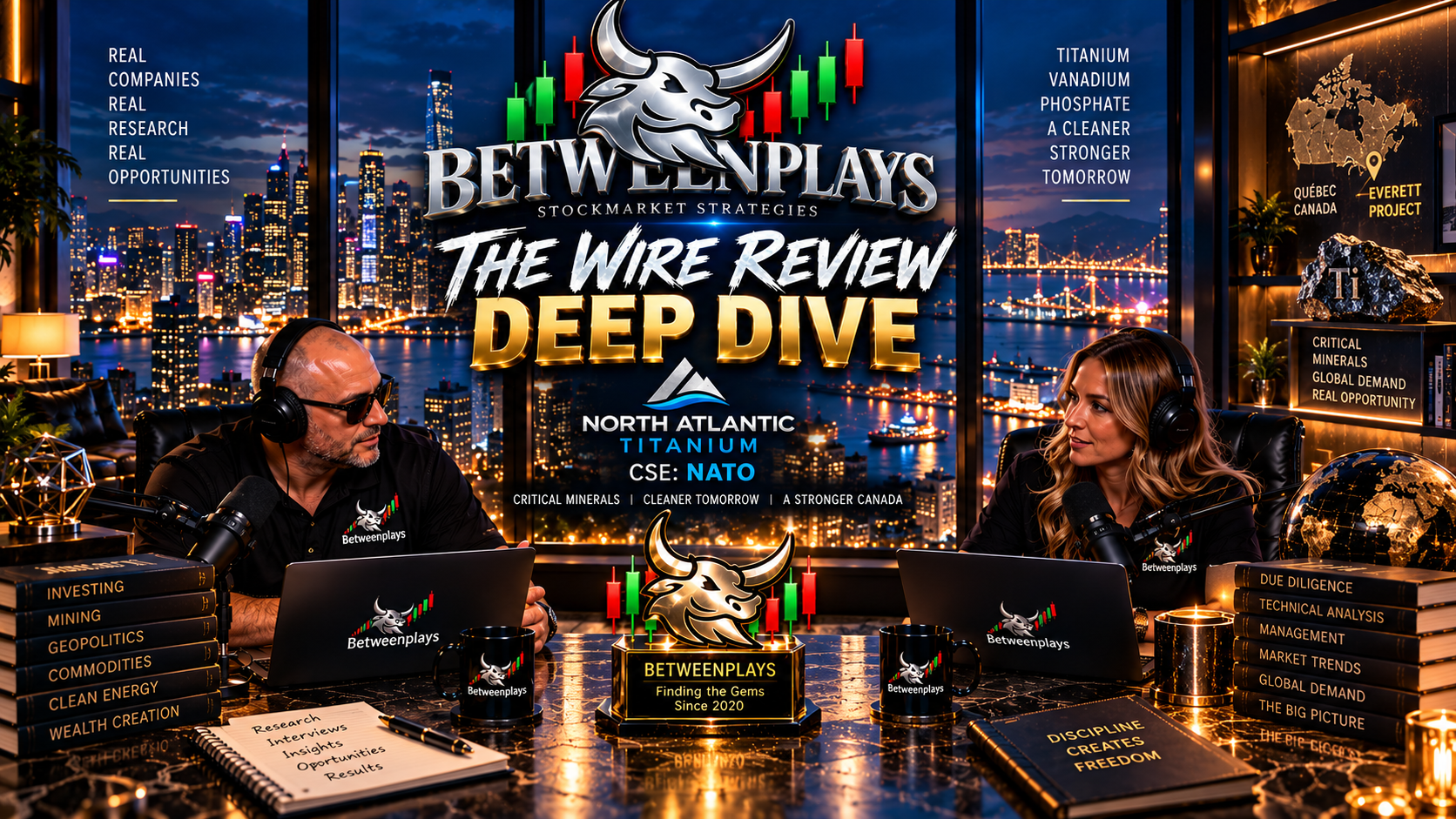 Betweenplays The Wire Review Deep Dive podcast analyzing Micon International's NI 43-101 technical report on North Atlantic Titanium Corp. (CSE: NATO) and its Everett Titanium Project in Quebec.
